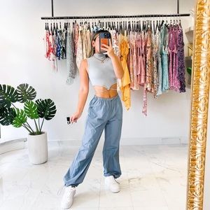 Dusty Blue Cargo Parachute Pants